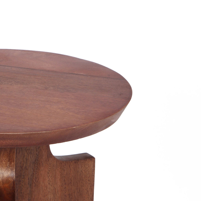 Midcentury Mango Wood Round End Table With 3 Legs - Honey