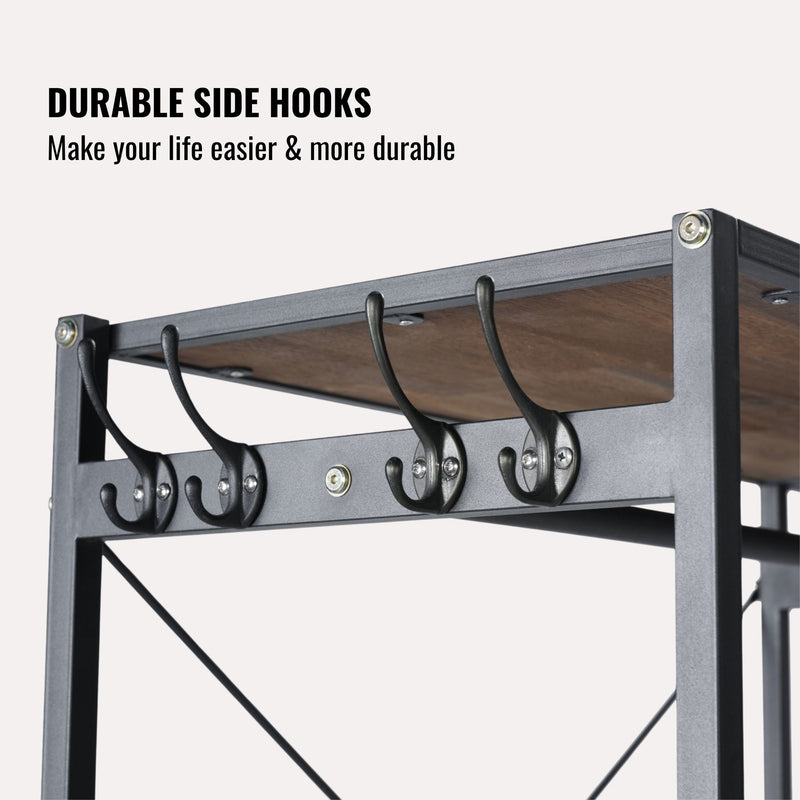 Garment Rack With Shelves, 2 Wicker Drawers, 4 Hooks, Organizer