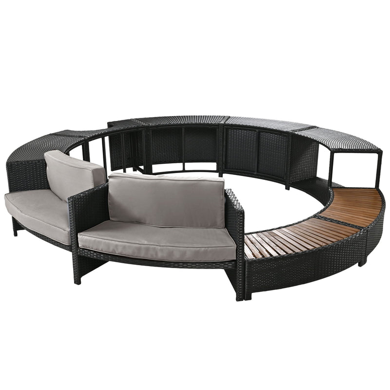 Spa Surround Spa Frame Patio Rattan Sofa Set With Storage Spaces, Mini Sofa And Comfortable Cushion For Patio, Backyard