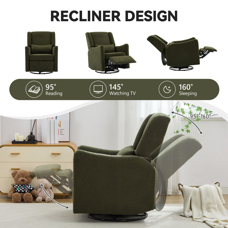 Wide Wingback Swivel Rocker Recliner Chair For Living Room