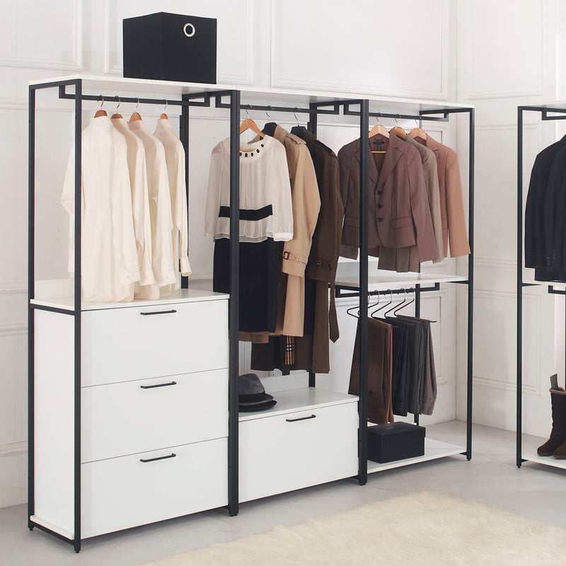 Fiona - Freestanding Walk In Wood Closet System, Metal Frame Melamine - White