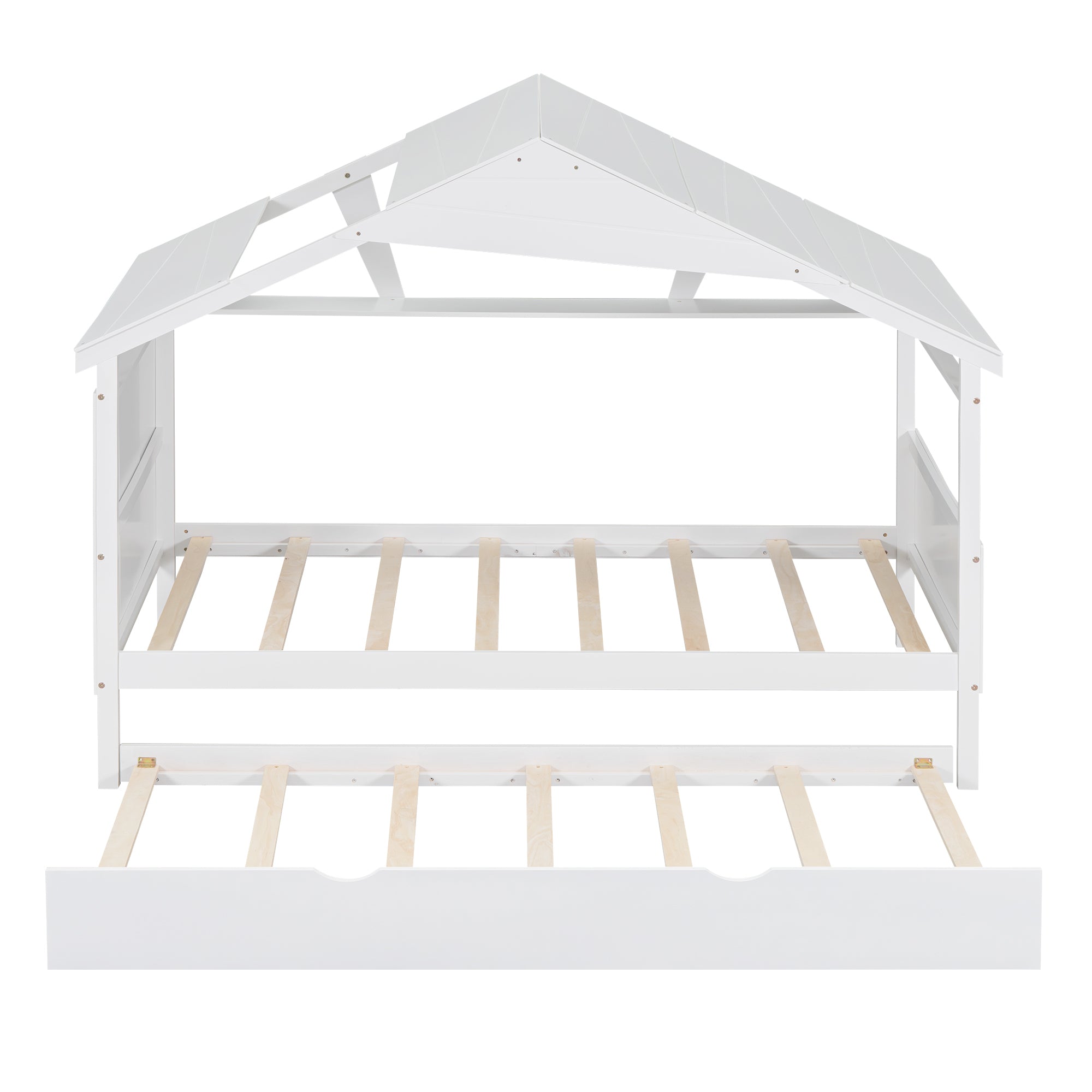Wood Twin Size House Bed with Trundle and Storage, White - Atlantic Fine Furniture Melbourne FL