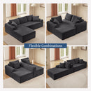 Modular Corduroy Sectional With Arched Armrests, Includes 3 Back Cushions & 2 Throw Pillows