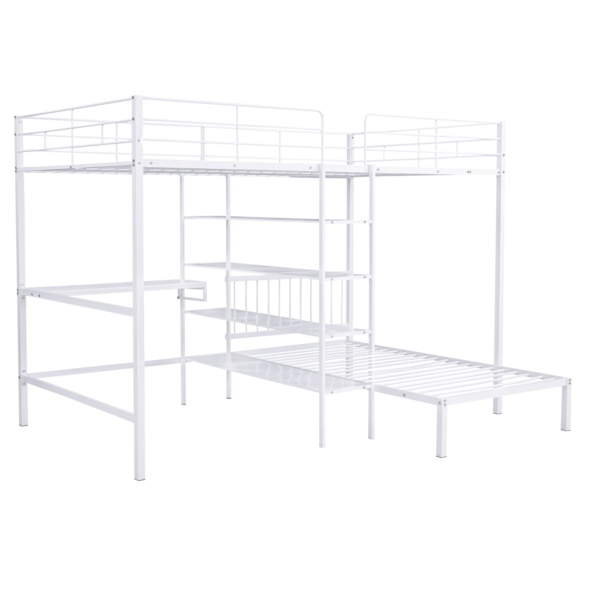 Full Over Twin Metal Bunk Bed with Built-in Desk, Shelves and Ladder, White - Atlantic Fine Furniture Melbourne FL