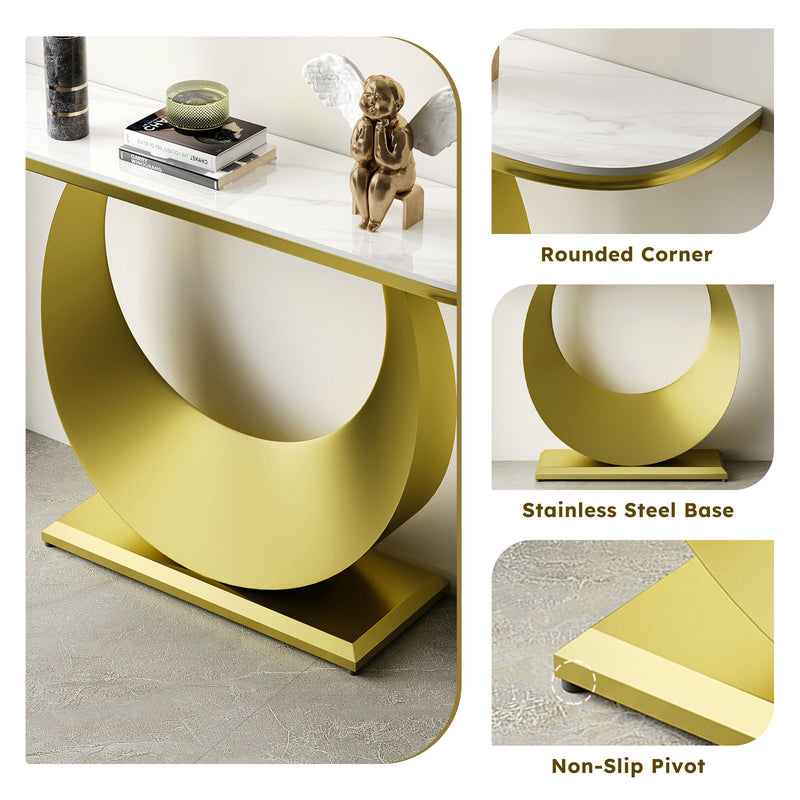 Half Console Table For Hallway - Gold / White
