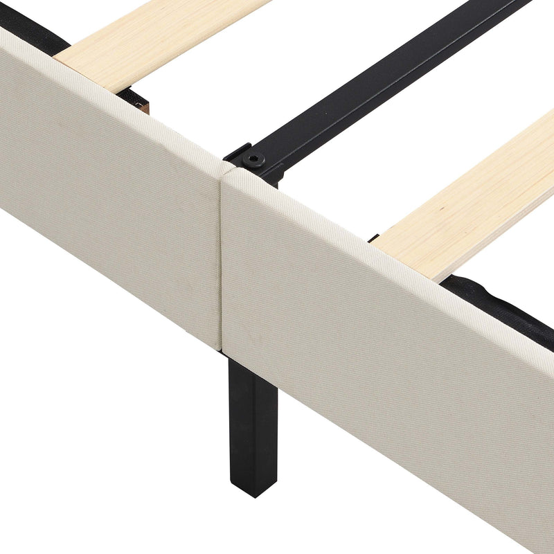 Full Size Platform Bed Frame with Fabric Upholstered Headboard and Wooden Slats, No Box Spring Needed/Easy Assembly, Beige