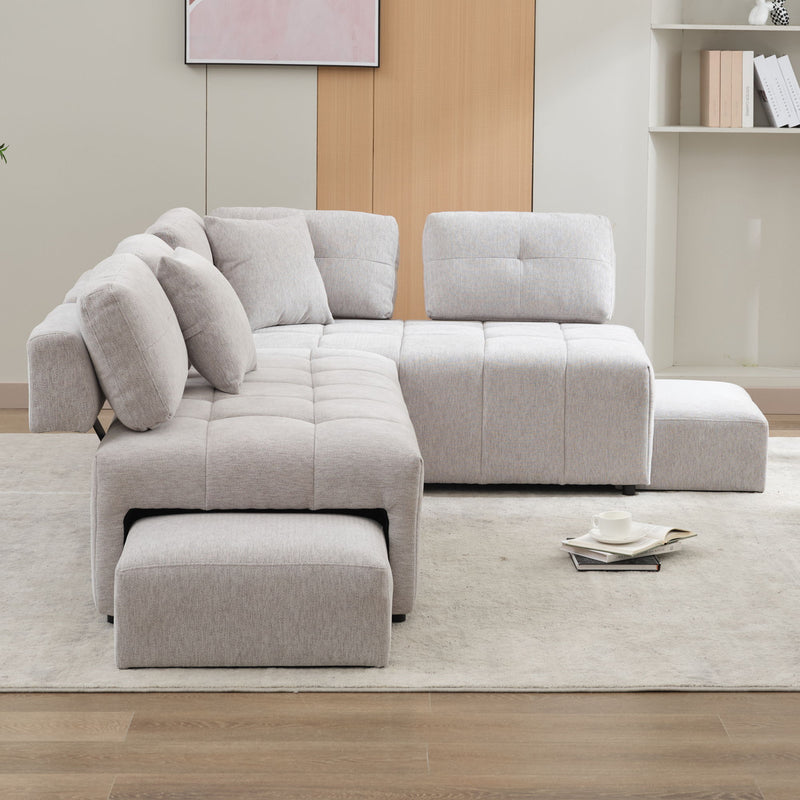 L-Shaped Sofa Sectional Sofa Couch With 2 Stools And 2 Lumbar Pillows For Living Room