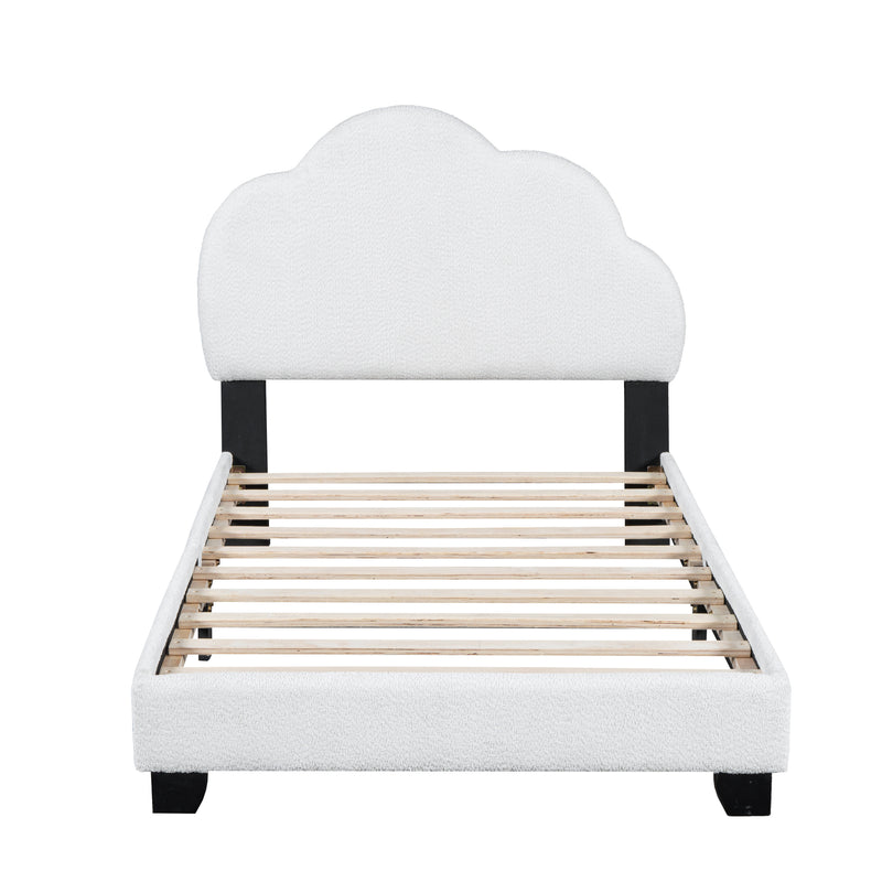 Twin Size Upholstered Boucle Fabric Platform Bed with Cloud-Shaped Headboard