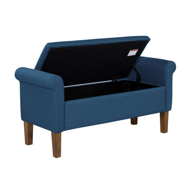 Upholstered Storage Bench With Rolled Armrests