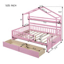 Wooden Full Size House Bed with 2 Drawers,Kids Bed with Storage Shelf, Pink