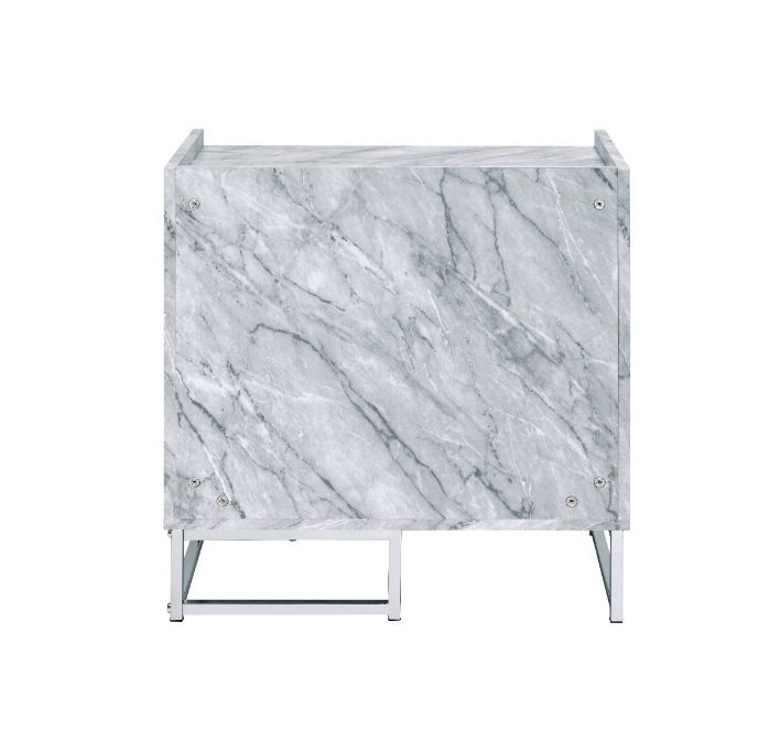 Azrael - Accent Table - White Printed Faux Marble & Chrome Finish