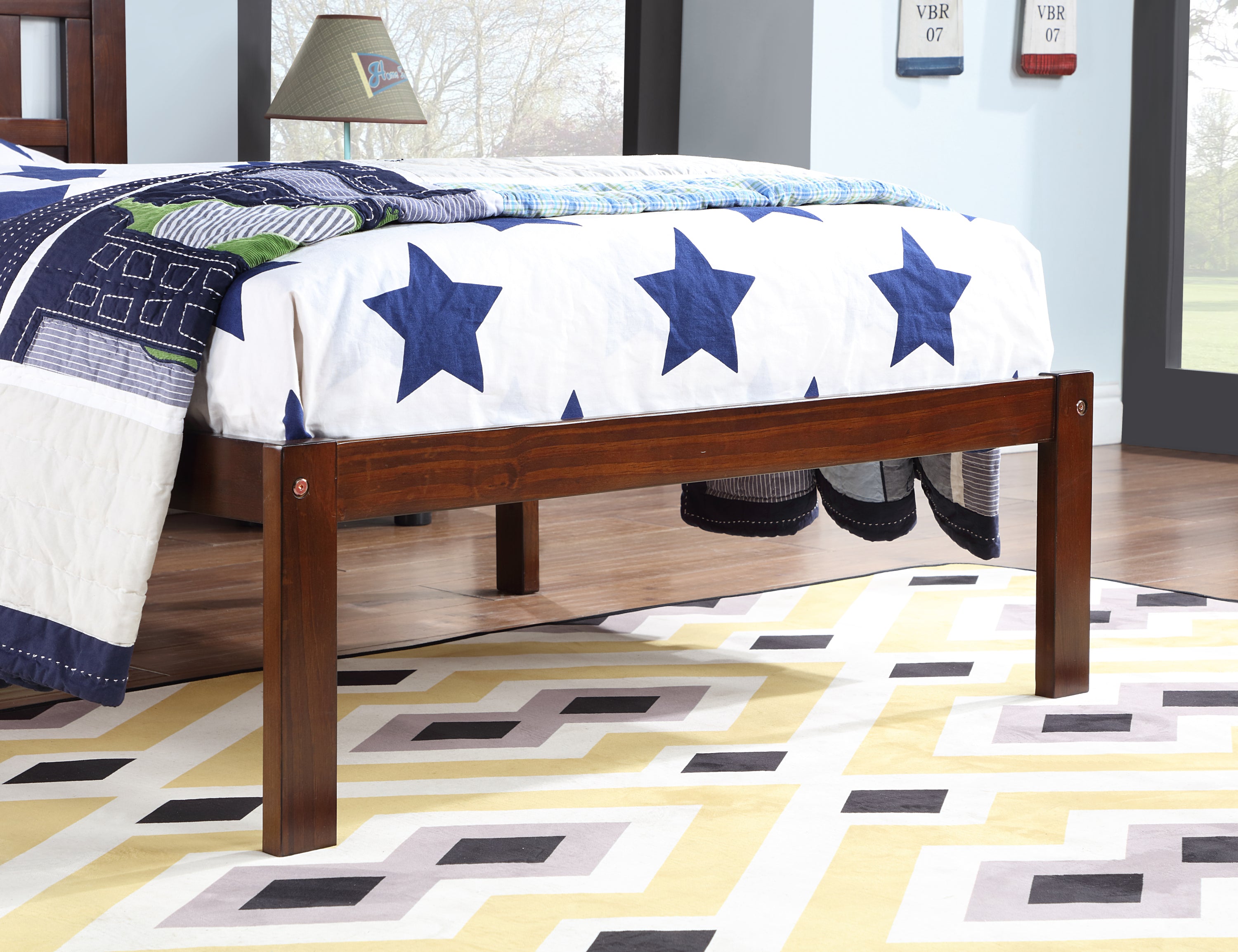 Twin Size Bed, Wood Platform Bed Frame with Headboard For Kids, Slatted, Dark Walnut - Atlantic Fine Furniture Melbourne FL