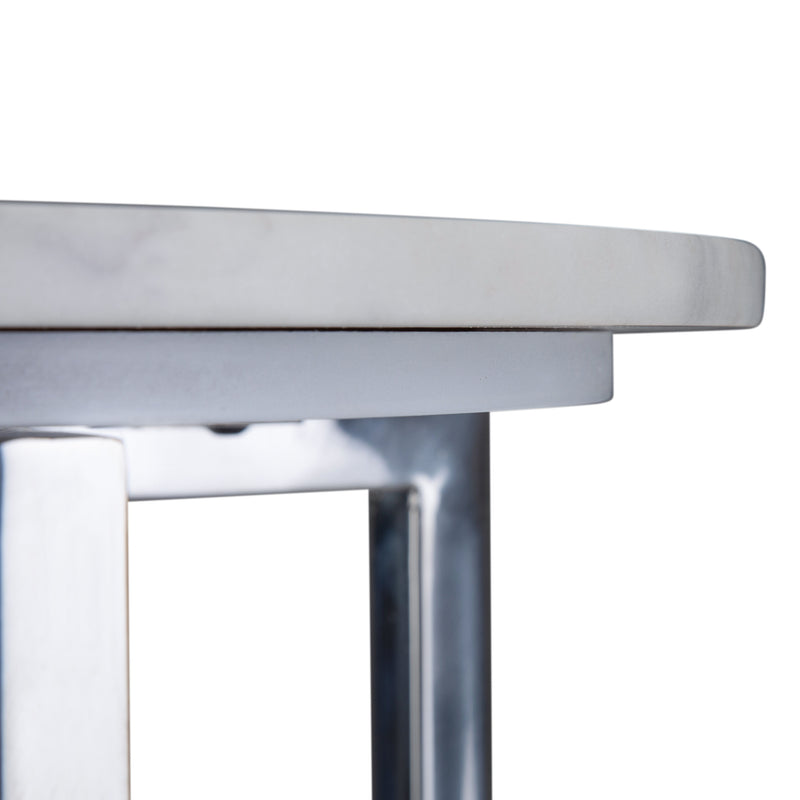 Marsden - Side Table With Polished Stainless Steel Base - White / Silver