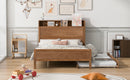 Full Size Platform Bed with Storage Headboard and Twin Size Trundle, Walnut