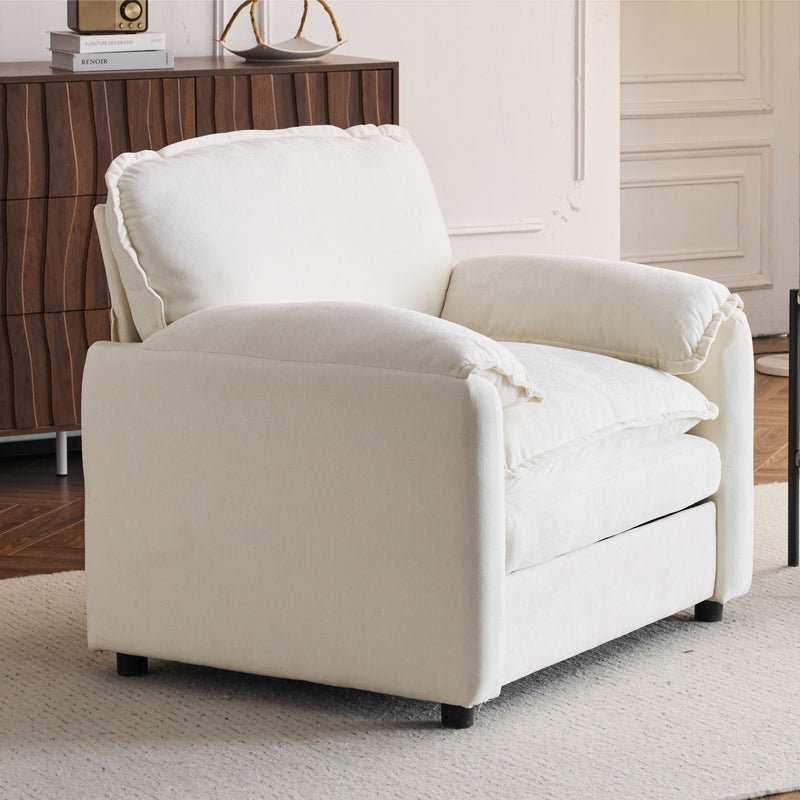 Oversized Reading Armchair With Thick Cushions, High Back Support