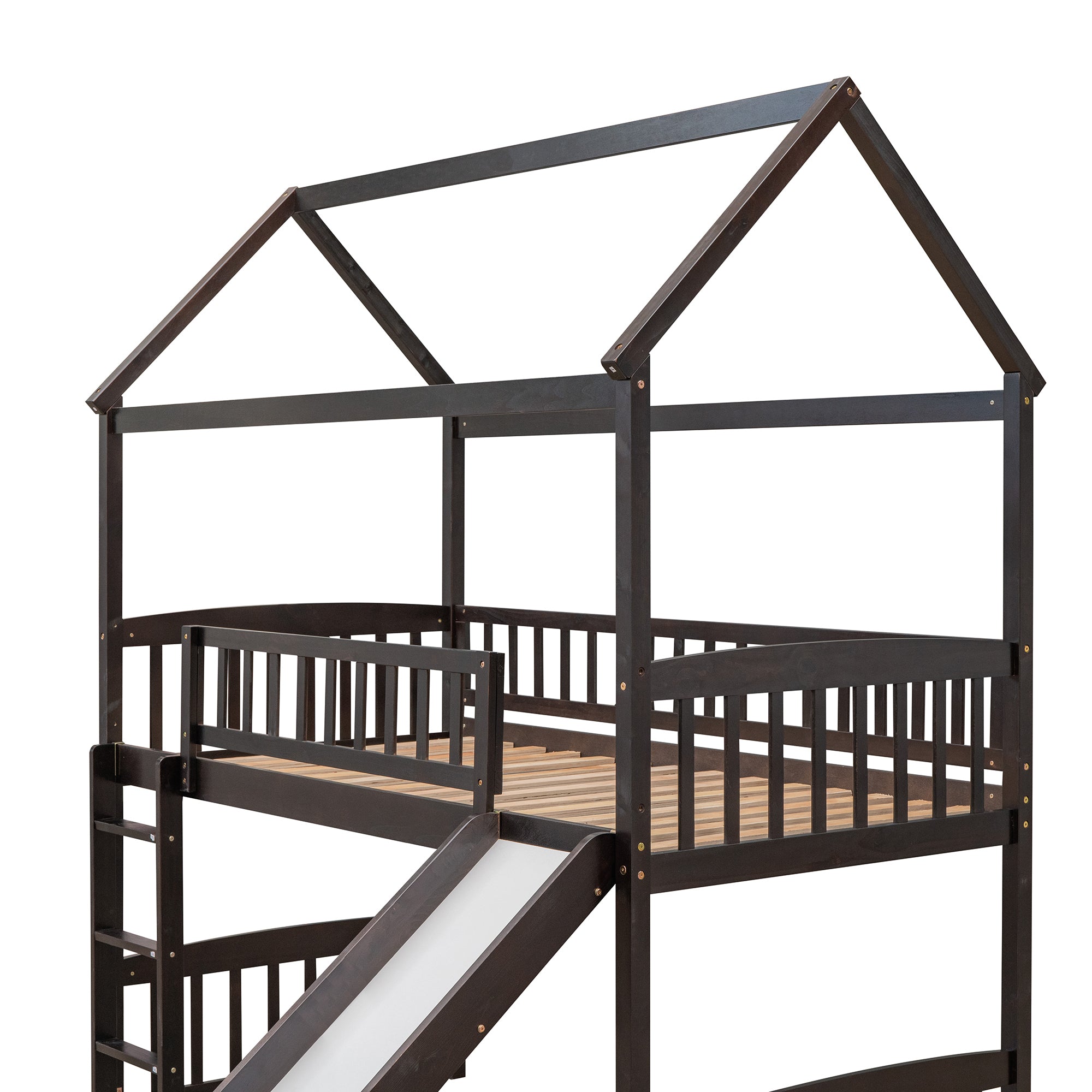 Twin Loft Bed with Slide, House Bed with Slide,Espresso(OLD SKU :LT000212AAP) - Atlantic Fine Furniture Melbourne FL