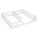 Double Twin Floor Bed with Fence, Guardrails, without door, White