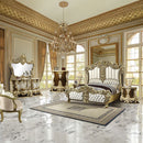 Desiderius - Bench - Beige Fabric, Antique Gold & Hand Paint Brown