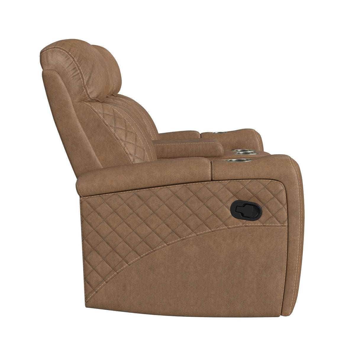 Side Kick Loveseat With Console, Cupholders And White Led Light in Simba Saddle by Elements International, view 5
