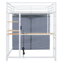 Loft Bed With Desk, Shelves, Power Outlet, LED Light And Wardrobe