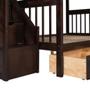 Solid L Shaped Bunk Bed With 3 Drawers, Ladder And Staircase