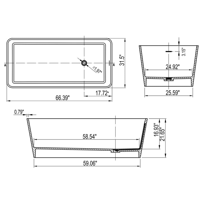 Freestandingn And Solid Surface, Soaking Bathtub For Bathroom - Matte White