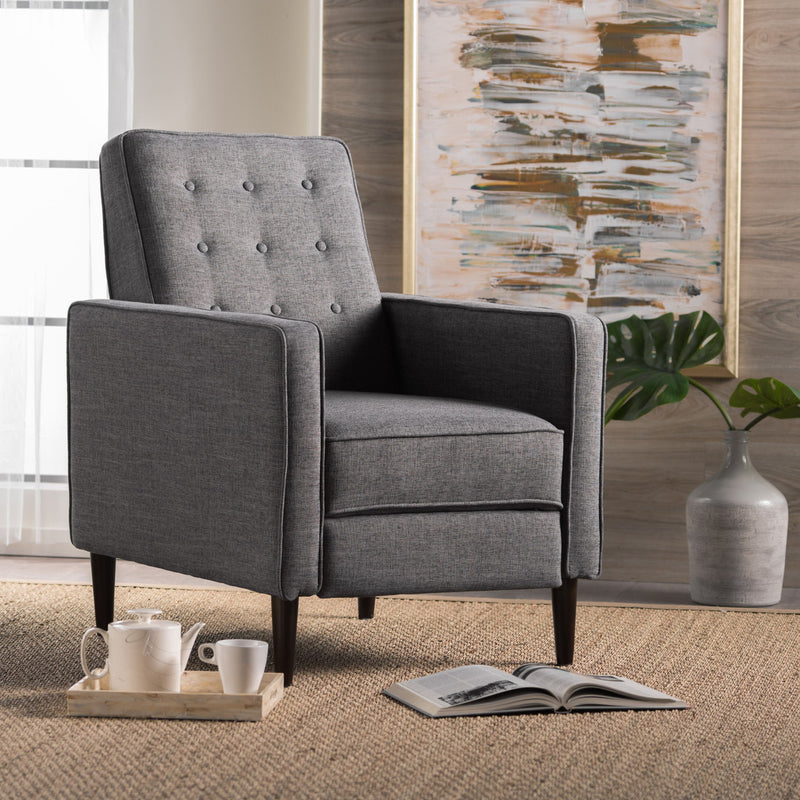 Mid-Century Modern Recliner With Button Tufted Waffle Stitch