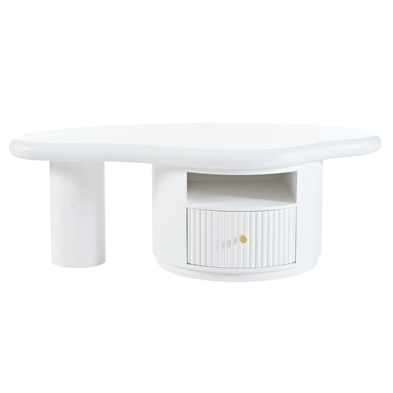 Cloud - Coffee Table, Irregular Shape Coffee Table With 1 Dreawer And Shelf For Living Room - White