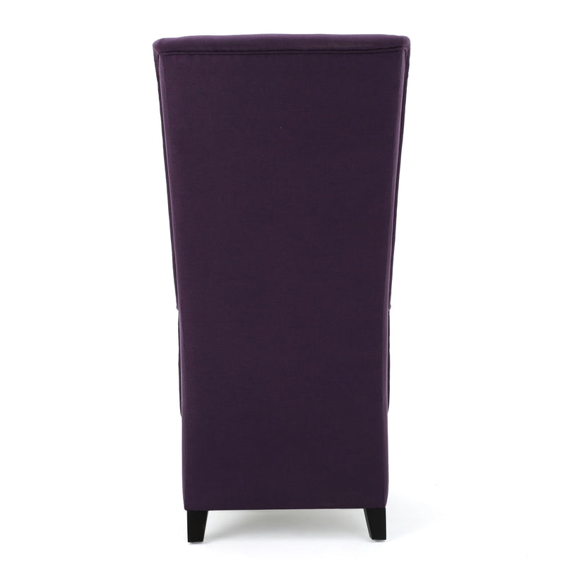 Fabric Dining Chair With High Back And Birch Wood Legs - Plum