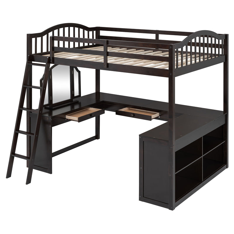 Loft Bed With Drawers, Cabinet, Shelves With Desk