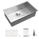 32" Undermount Kitchen Sink With, Single Bowl - Brushed Nickel