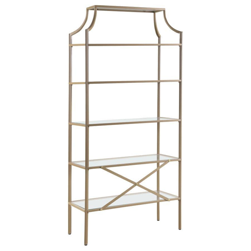 Serena - 5-Shelf Glass Bookshelf - Gold