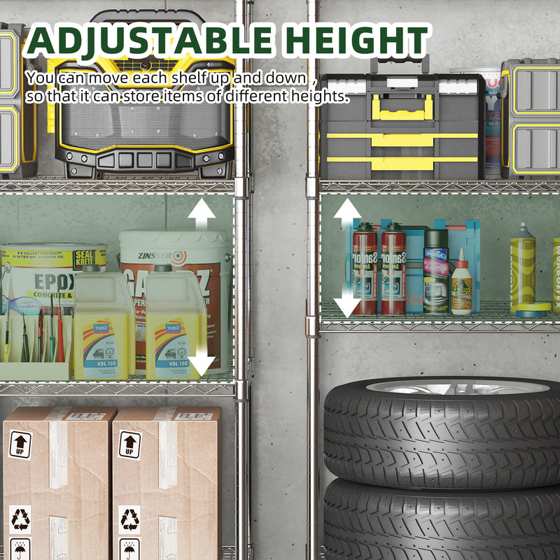 Heavy Duty Adjustable Shelving Unit, 5 Tier Wire Storage Shelves With Wheels - Brushed Nickel