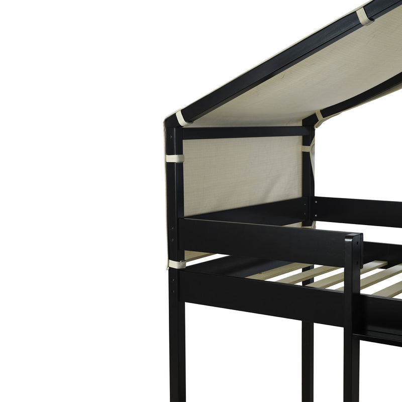 Twin Over Twin Bunk Bed Wood Bed With Tent - Espresso