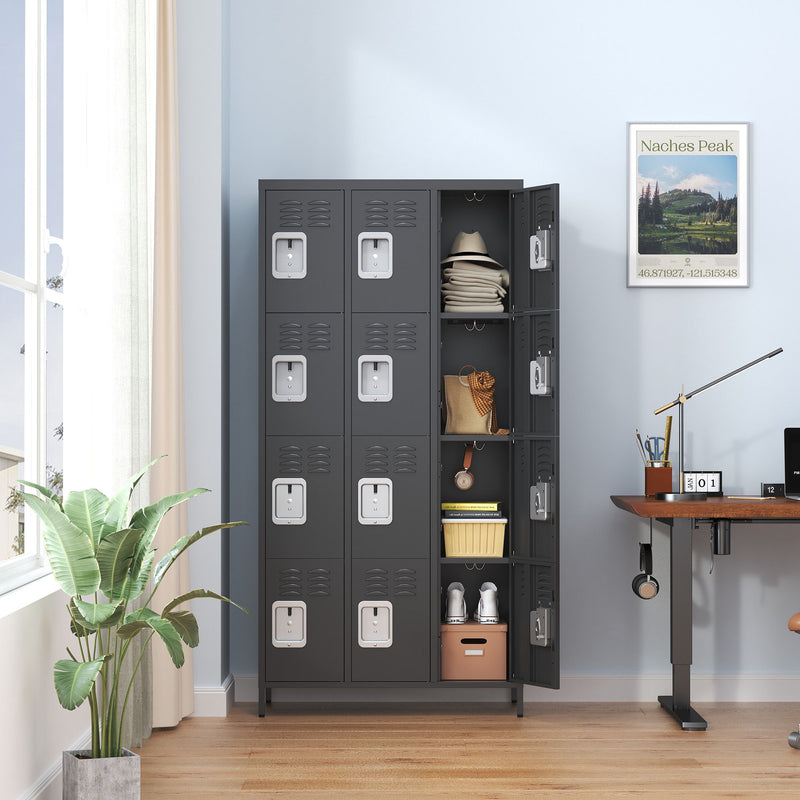 12 Door Lockers With Lock For Secure Storage - Black