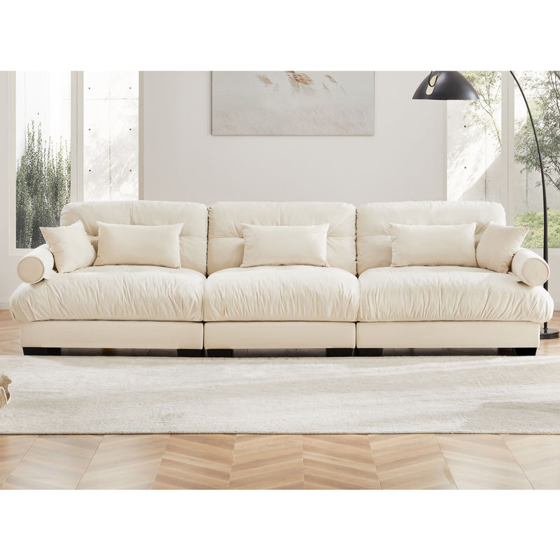 Modern Velvet Sofa With Bolstered Armrests And Pillows
