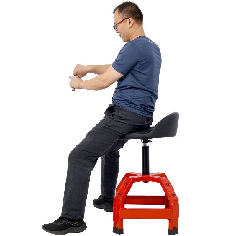 Pneumatic 360 Degree Swivel Stool, Mechanics Rolling Creeper Seat, Heavy Duty Mechanics Stool