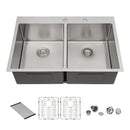 Modern Farmhouse Double Bowl Drop In Sink With 50 / 50 Split Design Stainless Steel - Brushed Nickel