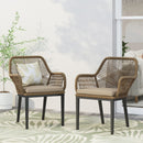 Modern Wicker Dining Club Chair With Water Resistant Cushions - Brown / Beige