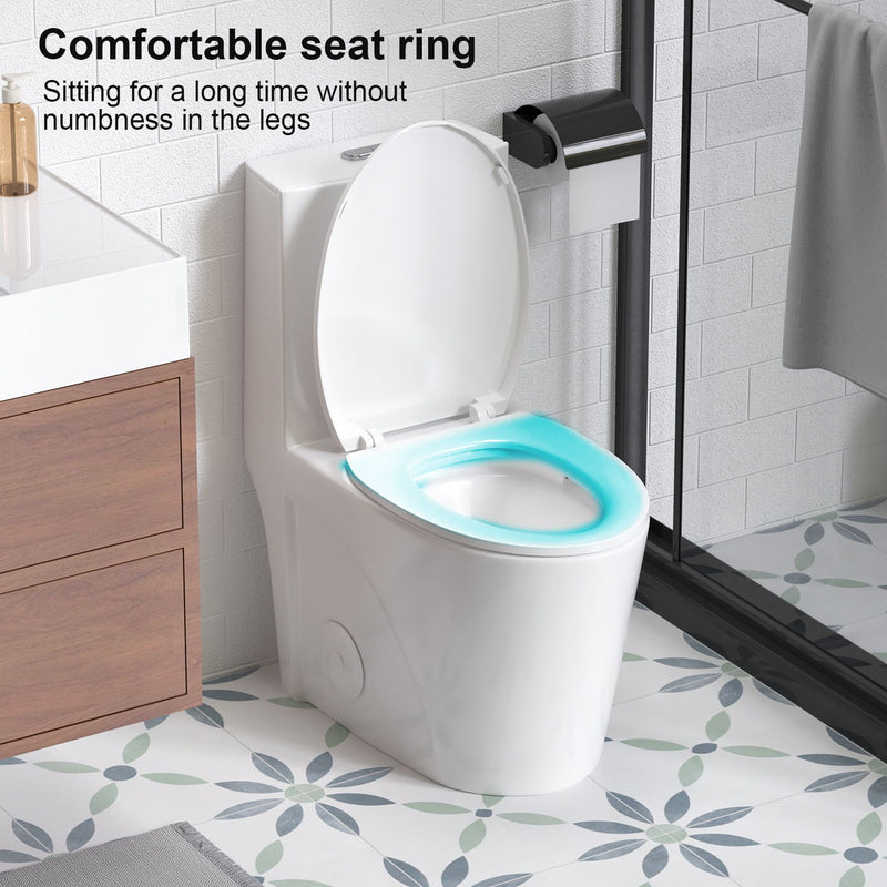 Glossy Tornado Flush 1 Piece Toilet With Dual Flush, Soft Close Seat - Gloss White