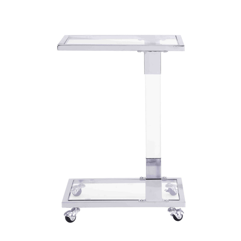 Glass Top C Shape Square Table With Metal Base For Living Room