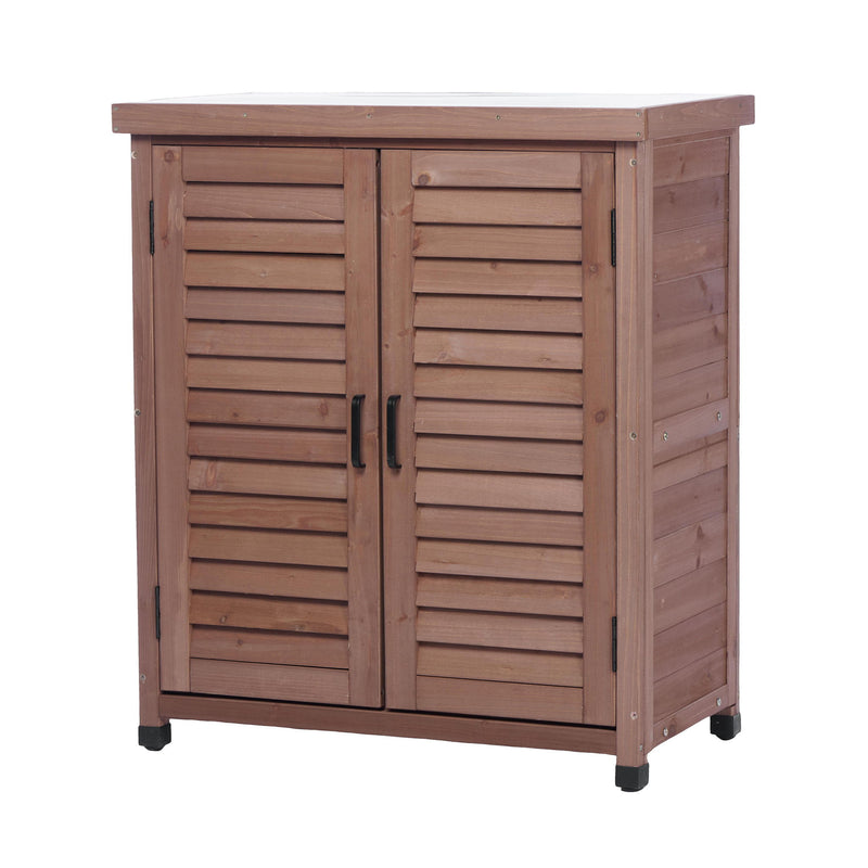 Potting Bench With Storage Cabinet And Metal Table Top For Outdoor