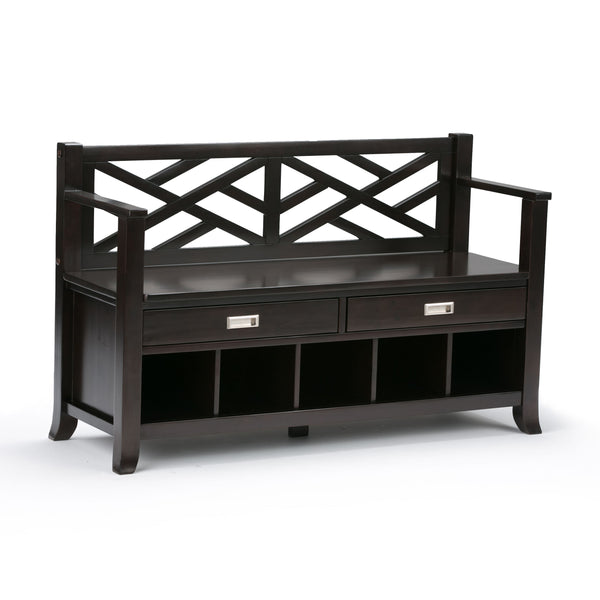Sea Mills - Entryway Storage Bench with Drawers and Cubbies - Espresso Brown