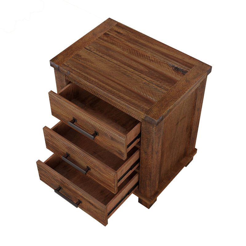 Rustic Farmhouse Nightstand (Set of 2) With 3 Drawers - Natural