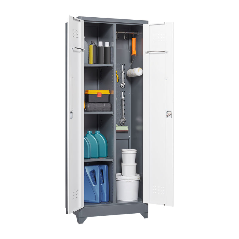 Metal Storage Cabinets, Cleaning Tool Cabinet With Locking Door, Tall Broom Tool Organizer And Storage, Large Storage Cabinet For Kitchen