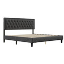 King size Panel Bed Frame with Adjustable Button-Tufted Headboard for Bedroom/Linen Upholstered/Wood Slat Support/Easy Assembly,Dark Grey