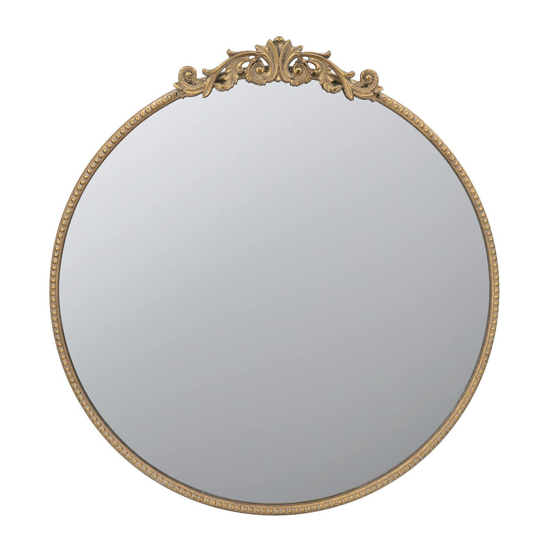 Classic Design Mirror With Round Shape And Baroque Inspired Frame For Bathroom, Entryway Console Lean Against Wall