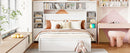 Queen Size Wooden Bed With All-in-One Cabinet, Shelf and Sockets, White