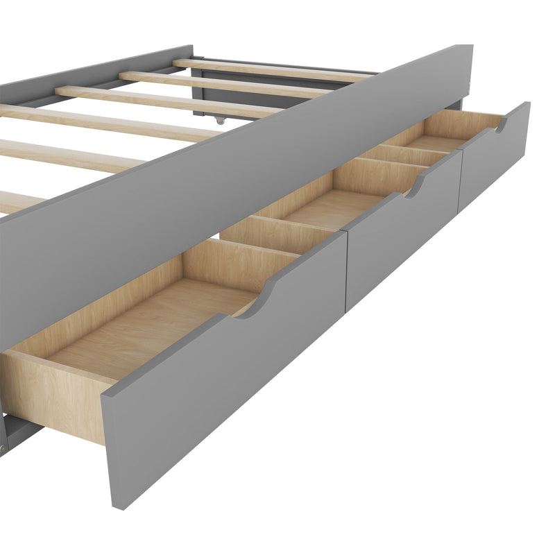 Wooden LED Platform Bed With Trundle, With Storage Headboard, With Drawers