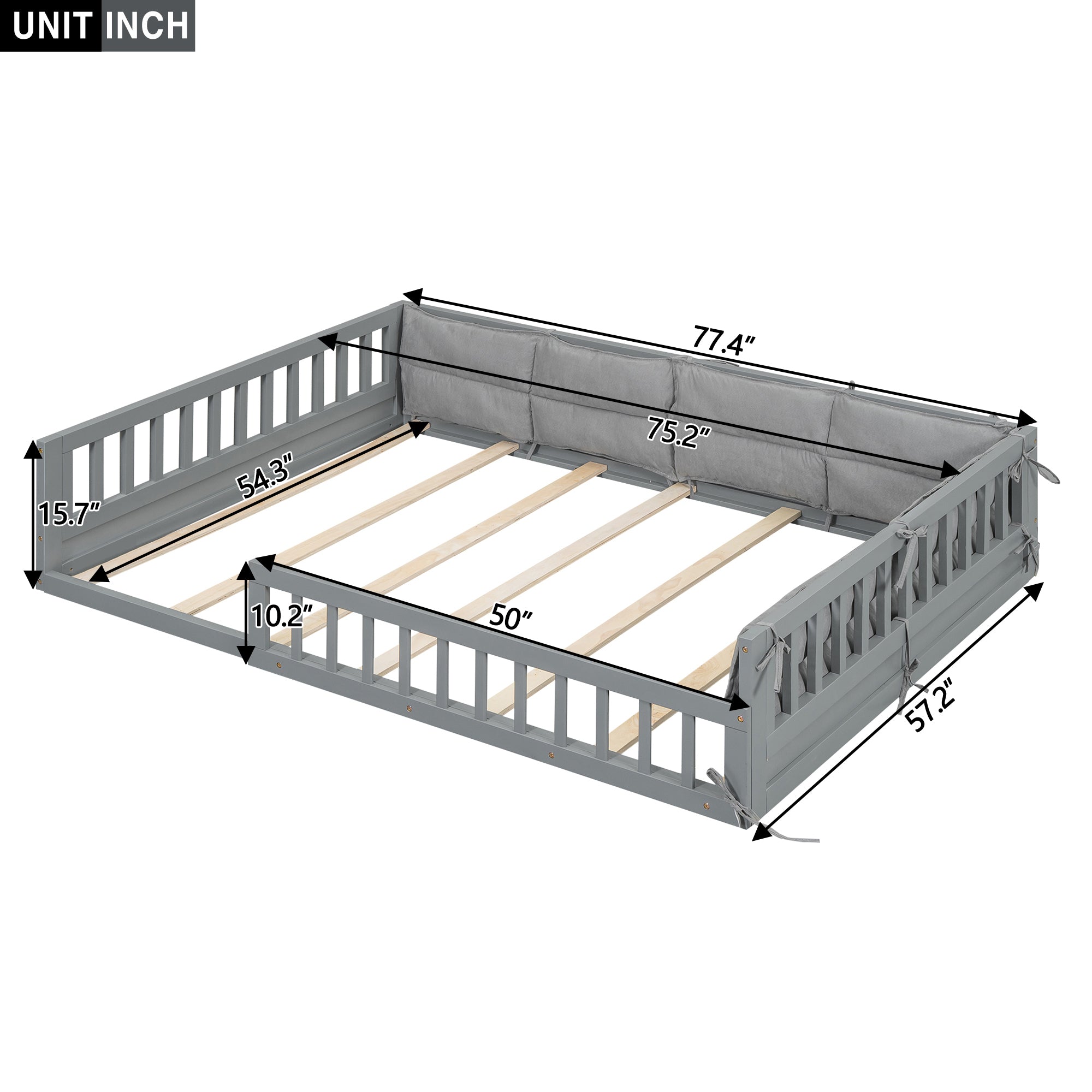 Wood Full Size Upholstered Platform Bed with Guardrail and Pillow, Gray - Atlantic Fine Furniture Melbourne FL